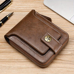 Men's Vintage Small Wallet PU Leather Short Purse Zip Clutch