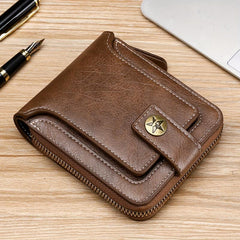 Men's Vintage Small Wallet PU Leather Short Purse Zip Clutch