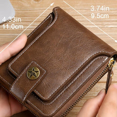 Men's Vintage Small Wallet PU Leather Short Purse Zip Clutch
