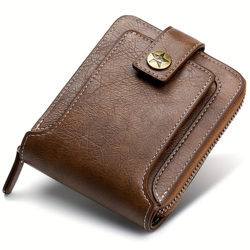 Men's Vintage Small Wallet PU Leather Short Purse Zip Clutch