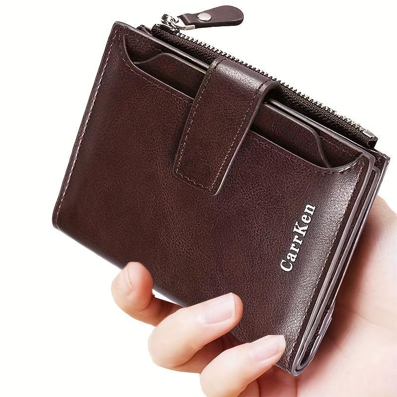 Men's Vintage Short Wallet Vertical Card Holder Zipper Wallet Driver's Card Bag