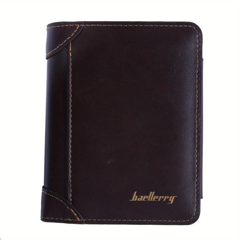 Men's Short Wallet Leather Trifold Zipper Coin Purse Card Holder