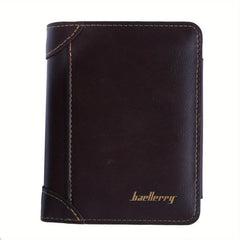 Men's Short Wallet Leather Trifold Zipper Coin Purse Card Holder