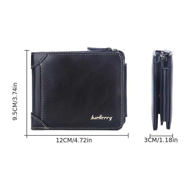 Men's Short Wallet Leather Trifold Zipper Coin Purse Card Holder