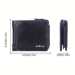 Men's Short Wallet Leather Trifold Zipper Coin Purse Card Holder