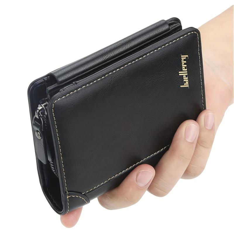 Men's Short Wallet Leather Trifold Zipper Coin Purse Card Holder