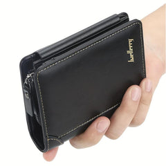 Men's Short Wallet Leather Trifold Zipper Coin Purse Card Holder