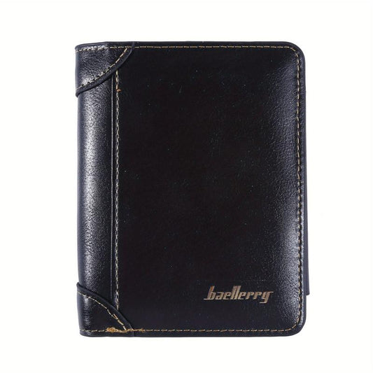 Men's Short Wallet Leather Trifold Zipper Coin Purse Card Holder