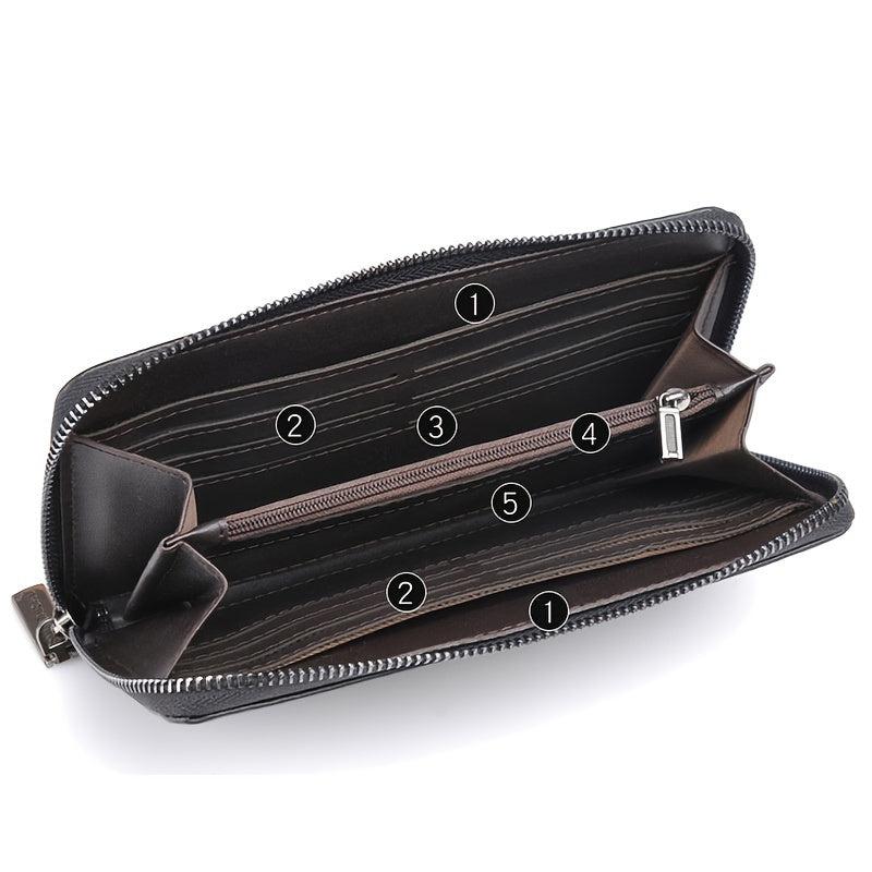 Men's PU Leather Wallet Zipper Clutch Bag