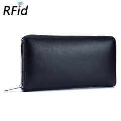 RFID Leather Card Bag Long Wallet Business Large Capacity