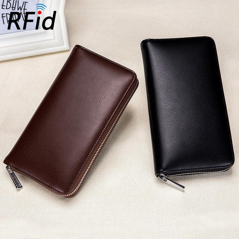 RFID Leather Card Bag Long Wallet Business Large Capacity