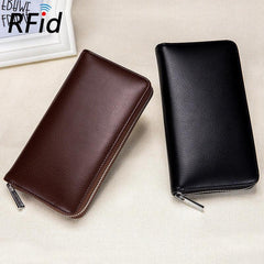 RFID Leather Card Bag Long Wallet Business Large Capacity