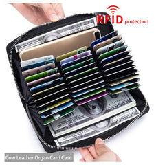 RFID Leather Card Bag Long Wallet Business Large Capacity