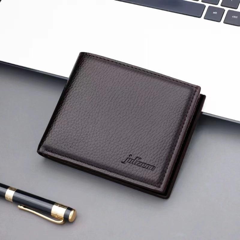 Men's Leather Short Wallet Large Capacity Card Holder Horizontal Wallet