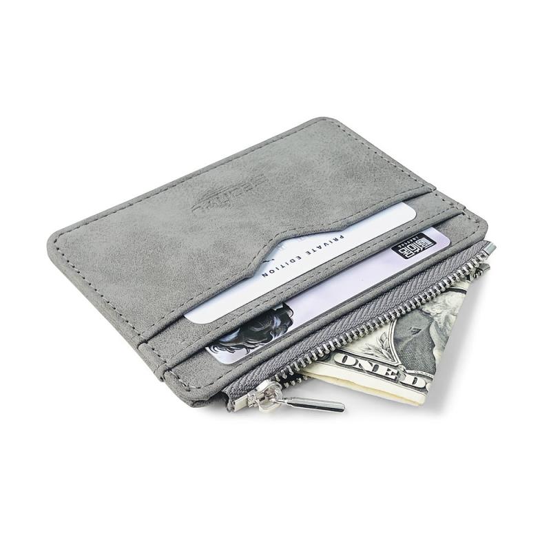 Men's Frosted PU Leather Business Card Holder with Coin Purse
