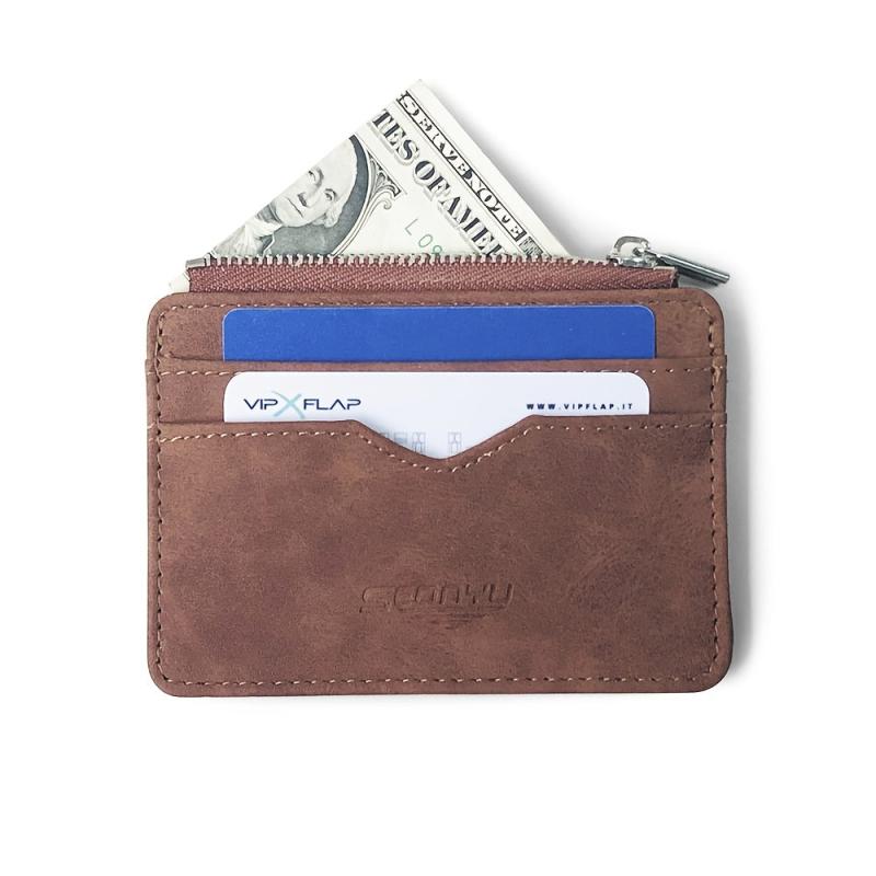 Men's Frosted PU Leather Business Card Holder with Coin Purse
