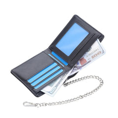 Men's Bifold Wallet With Chain Leather Wallet