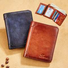 Men's Vintage RFID Blocking Wallet Short Multifunctional ID Credit Card Holder