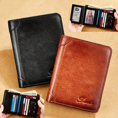 Men's Vintage RFID Blocking Wallet Short Multifunctional ID Credit Card Holder
