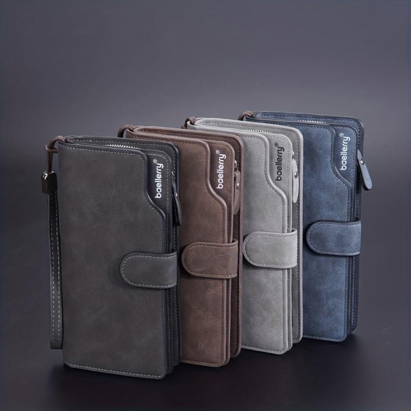 Men's PU Leather Long Wallet With Card Slots Zipper Clutch Wallet