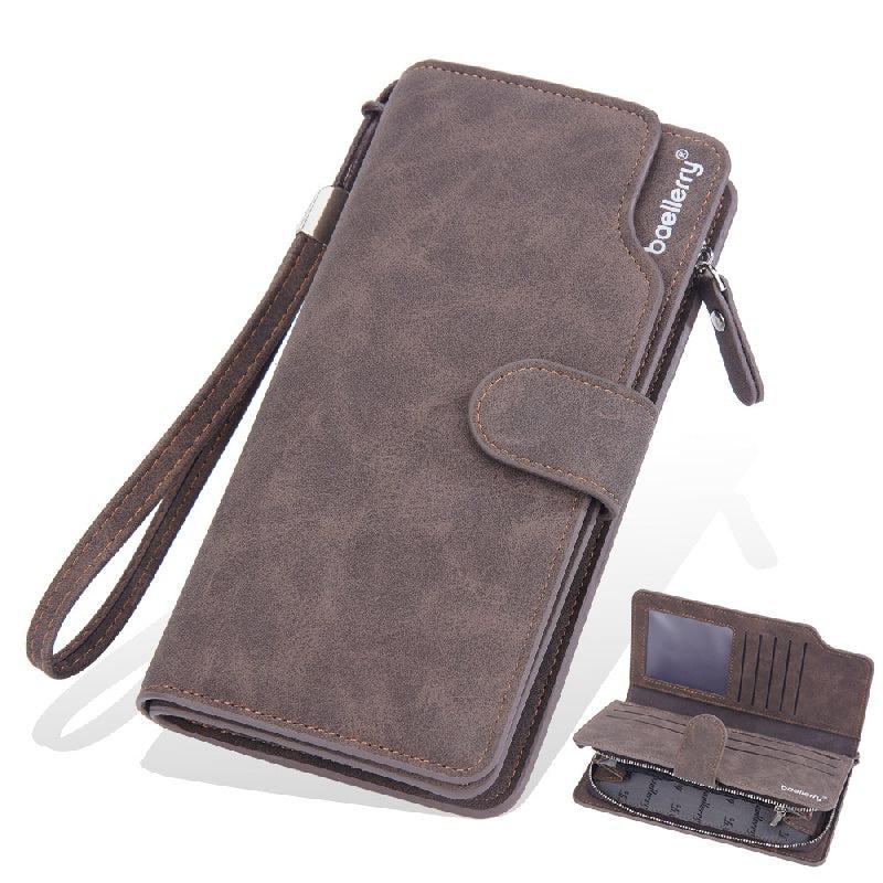 Men's PU Leather Long Wallet With Card Slots Zipper Clutch Wallet