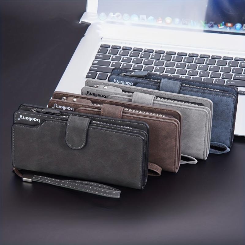 Men's PU Leather Long Wallet With Card Slots Zipper Clutch Wallet