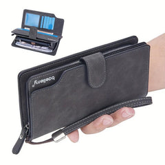 Men's PU Leather Long Wallet With Card Slots Zipper Clutch Wallet