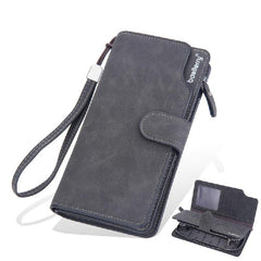 Men's PU Leather Long Wallet With Card Slots Zipper Clutch Wallet