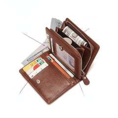 Soft Leather Bifold Wallet Multifunctional Zipper Purse Card Bag
