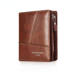Soft Leather Bifold Wallet Multifunctional Zipper Purse Card Bag