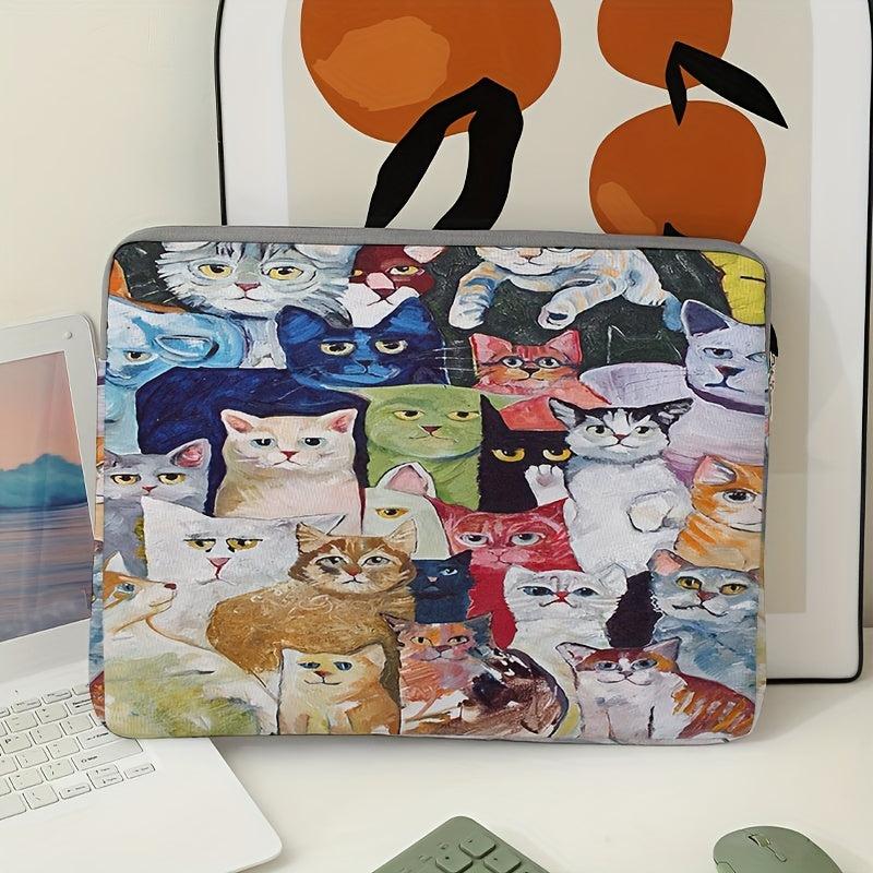 Kitten Oil Painting Laptop Bag Soft Cover Computer Zipper Case