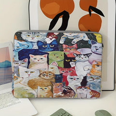 Kitten Oil Painting Laptop Bag Soft Cover Computer Zipper Case
