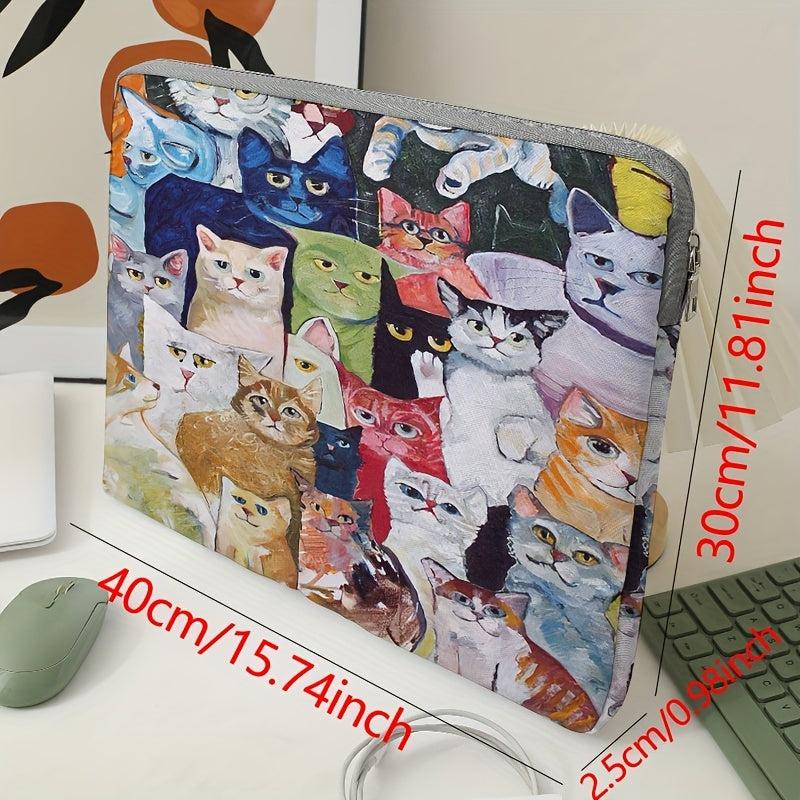 Kitten Oil Painting Laptop Bag Soft Cover Computer Zipper Case