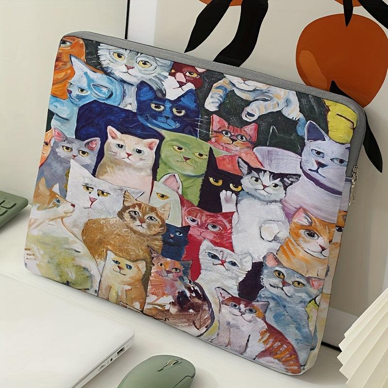 Kitten Oil Painting Laptop Bag Soft Cover Computer Zipper Case
