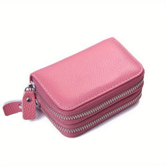 RFID Blocking Double Zipper Leather Card Holder Wallet