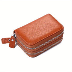 RFID Blocking Double Zipper Leather Card Holder Wallet