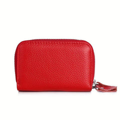 RFID Blocking Double Zipper Leather Card Holder Wallet