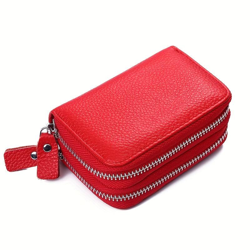 RFID Blocking Double Zipper Leather Card Holder Wallet
