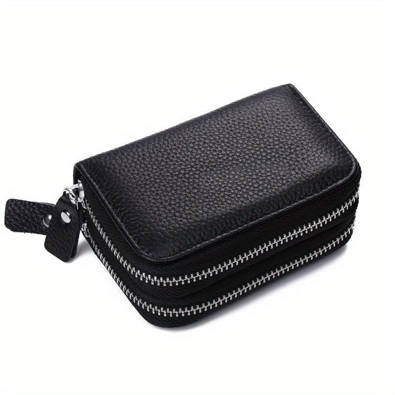 RFID Blocking Double Zipper Leather Card Holder Wallet
