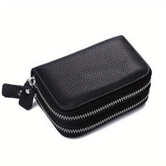 RFID Blocking Double Zipper Leather Card Holder Wallet