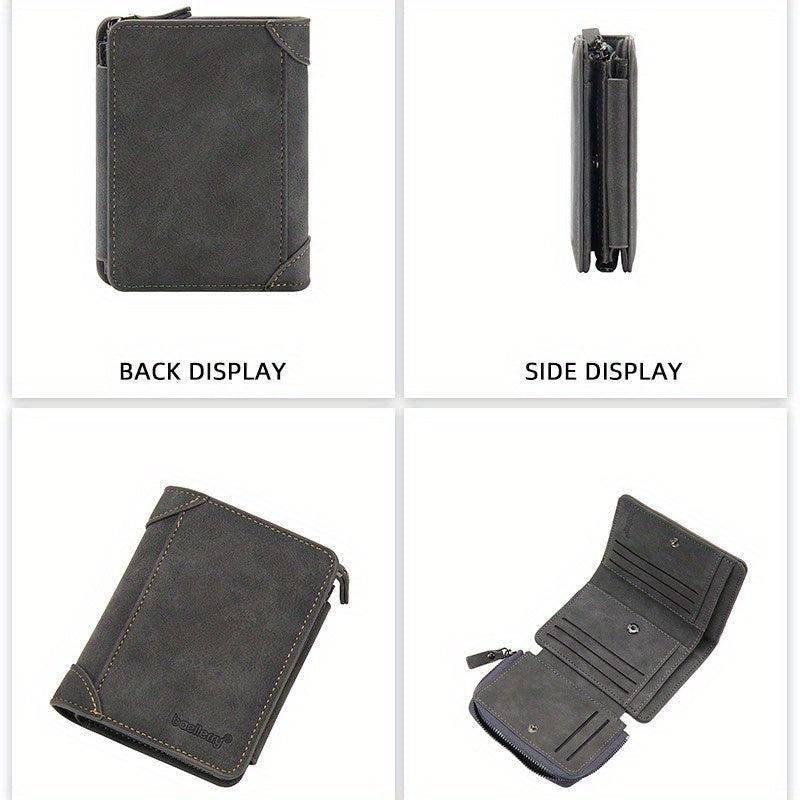 Men's Short Wallet with Card Slots Zipper Coin Purse Father's Gift