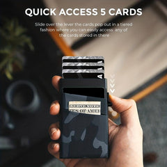 Men's Camo Pop Up Card Holder with Money Pocket Minimalist Aluminum Wallet