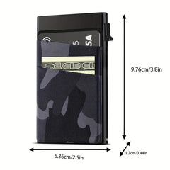 Men's Camo Pop Up Card Holder with Money Pocket Minimalist Aluminum Wallet