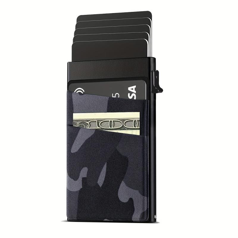 Men's Camo Pop Up Card Holder with Money Pocket Minimalist Aluminum Wallet