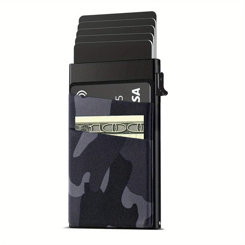 Men's Camo Pop Up Card Holder with Money Pocket Minimalist Aluminum Wallet