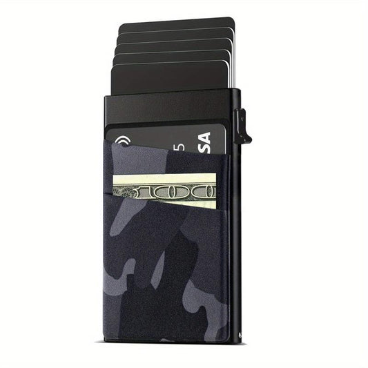 Men's Camo Pop Up Card Holder with Money Pocket Minimalist Aluminum Wallet