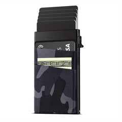Men's Camo Pop Up Card Holder with Money Pocket Minimalist Aluminum Wallet