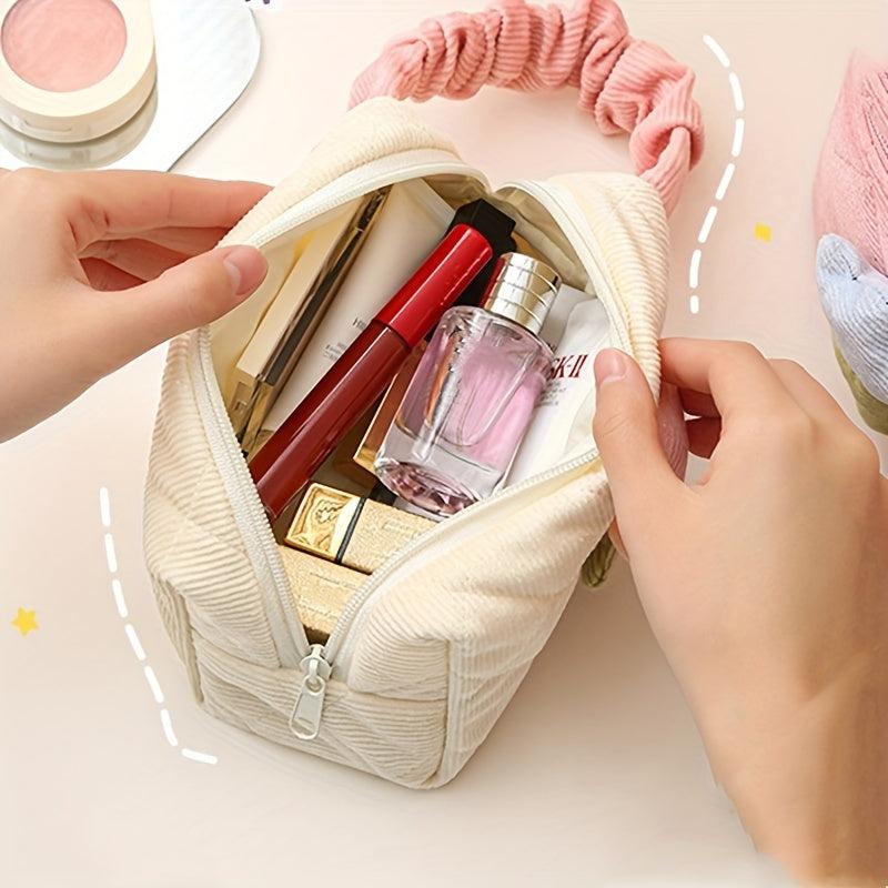 Corduroy Square Cosmetic Bag Soft Texture Portable Travel Storage Bag