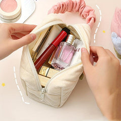 Corduroy Square Cosmetic Bag Soft Texture Portable Travel Storage Bag