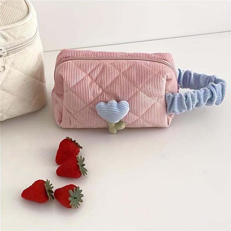Corduroy Square Cosmetic Bag Soft Texture Portable Travel Storage Bag